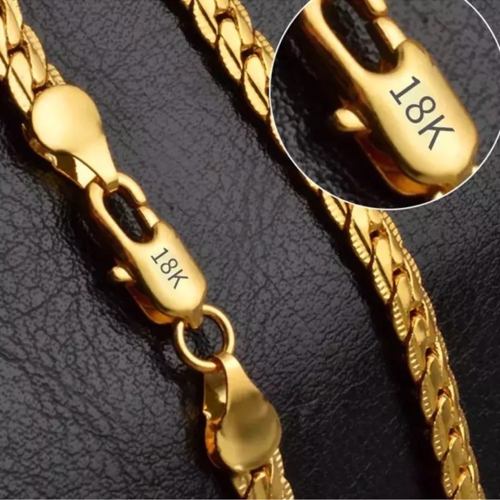 Gold 45cm 5MM Full Sideways Chain Necklace For Women Men Fashion Jewelry - Picture 3 of 3